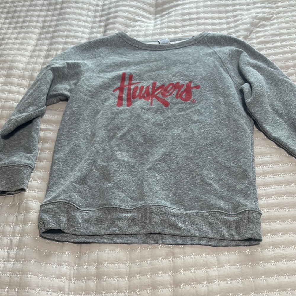 Gray and Red Casual Sweatshirt with Logo
